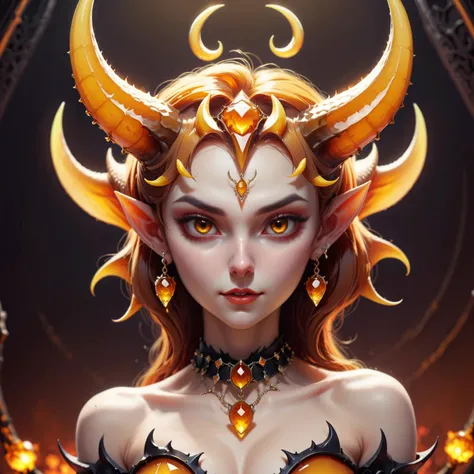 cute succubus,pointy ears,demon horns,earrings,chocker,gems,jewelry,<lora:HoneyStyleXL:0.9>,dvr-honey,made of dvr-honey,