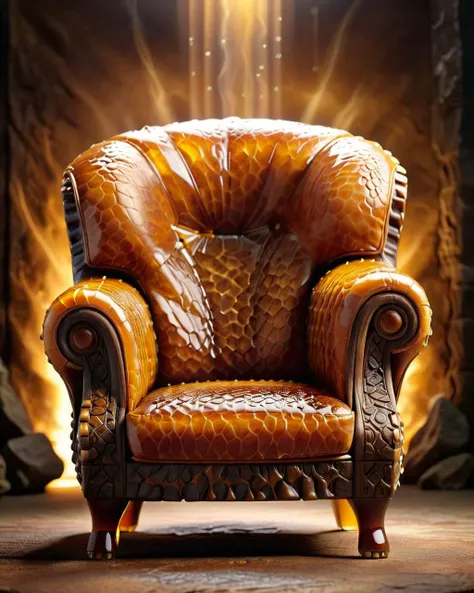 Delightful traditional Prehistoric Club chair, Pulsar background, Realistic, Confused, made of dvr-honey, <lora:HoneyStyleV2:1>