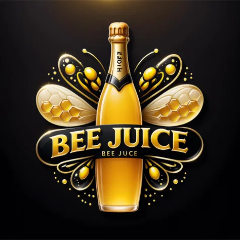 <lora:Harrlogos_v1.1:1> text logo "Bee Juice", black, yellow, a bottle of champagne <lora:HoneyStyle:1> dvr-honey