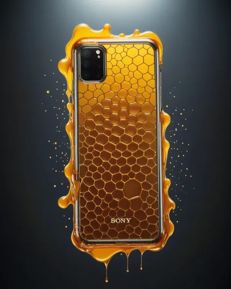 made of dvr-honey, Ethereal Lighting, Rayon, Paint splotches, Canon EF, Liquid Metal and Carbon Fiber, professional, appealing Cellphone case, Side lighting, Cleansing, Satisfying, Moonlight, Iron and Corduroy, Sony A9 II, <lora:HoneyStyle:1> dvr-honey