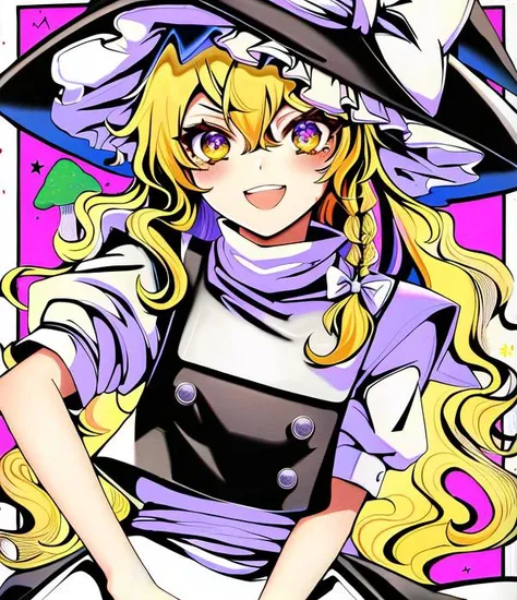 (kirisame marisa:1.4), happy, + +, star \(symbol\), lsd, psycadelic colors, vibrant image, mushroom, trippy, star eyes, (best lighting:1.1), CG, wallpaper, HD, high quality, high-definition, extremely detailed, (detailed light:1.1), (masterpiece:1.1), (best quality:1.2), (highres:1.1), jewel-like eyes, award winning