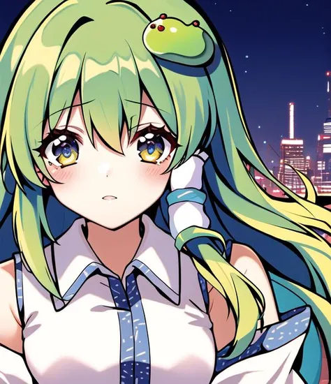 kochiya sanae, (best lighting:1.1), CG, wallpaper, HD, high quality, high-definition, extremely detailed, (detailed light:1.1), (masterpiece:1.1), (best quality:1.2), (highres:1.1), jewel-like eyes, award winning
