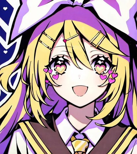 kagamine rin, happy, hearts, (best lighting:1.1), CG, wallpaper, HD, high quality, high-definition, extremely detailed, (detailed light:1.1), (masterpiece:1.1), (best quality:1.2), (highres:1.1), jewel-like eyes, award winning