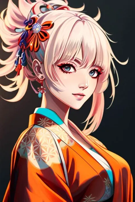 dreamlikeart, High detail, digital painting, intricate, 8k, ((highly detailed)), cinematic lighting, dramatic light, intense, sharp focus, best quality, hyper detail.
Yoimiya \(genshin impact\), blonde hair, 1girl, solo, japanese clothes, hair ornament, orange kimono, kimono, Japanese scenery in the background, dramatic pose, epic, stunningly attractive, cinematic lighting, vivid colors, looking at viewer, (happy:0.9), friendly, playful <lora:Yoimiya_hardpruned:1>
<hypernet:kyoudaSuzukaAnime_10:0.75>