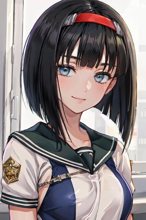yuzuhara yuzumi,
(best quality, masterpiece, RAW photo,ultra-detailed:1.2), <lyco:GoodHands-beta2:1.0>,1girl,solo,looking at viewer,smile <lyco:Yuzumi:0.7>
school uniform, serafuku, swimsuit under clothes, red hairband