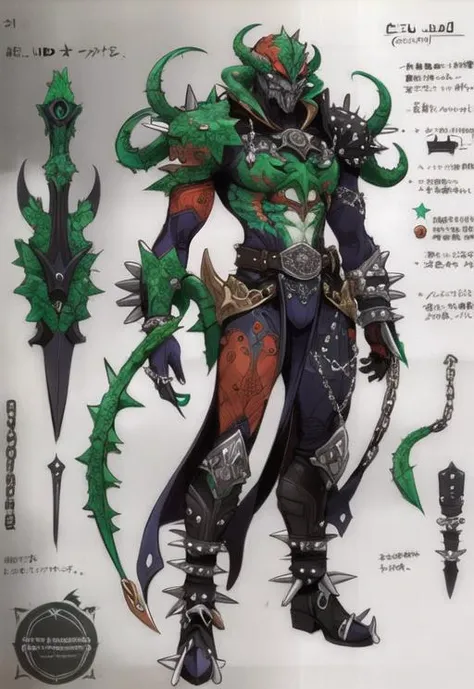 (((concept art, drawing, sketch, Undd, solo))), (((ivy, tentacles, alien))), (((spikes, ring chain, belt, leather armor, spikes, weapon))) <lora:Undead III:0.6>