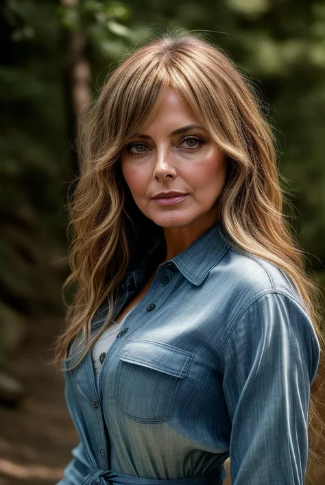 beautiful woman (EPC4r0lV0rd3rm4n:.99), perfect hair, jewelry, ((portrait)), (closeup:1.2), ((from the waist up)), ((( fantastic scenery, outdoors, gradient :1.2 ))), natural skin texture, (( Chambray Button-Up :1.2)), 24mm, 4k textures, soft cinematic light, adobe lightroom, photolab, hdr, intricate, elegant, highly detailed, sharp focus, ((((cinematic look)))), soothing tones, insane details, intricate details, hyperdetailed, low contrast, soft cinematic light, exposure blend, hdr, faded, now, ("I've got a bad feeling about this.":1.1)