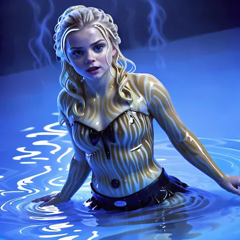 A professional visual FX shot featuring Rippling Effect - Disturbances in Air or Water Around Characters Sierra McCormick - Blonde Hair photographed posing Slightly Twisted Torso, Hands Behind Back