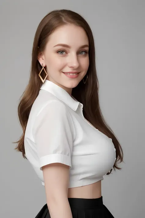 <lora:LowRA:0.5> full body portrait, photorealistic, dark theme, black background, pale skin, caucasian, woman, youthful adult, college age, 20 year old, standing, arms behind back, from front, blush, sweat, heavy breathing, school uniform, white shirt, plaid skirt, silk ribbon collar, huge breasts, large breasts, strip hair, long golden hair, brown eyes, natural eyebrows, Finnish, (smile, grin, loving expression, looking at viewer, confident, smirk), earrings, eyebrow piercing, lip piercing, navel piercing, nipple piercing, nose piercing, healthy