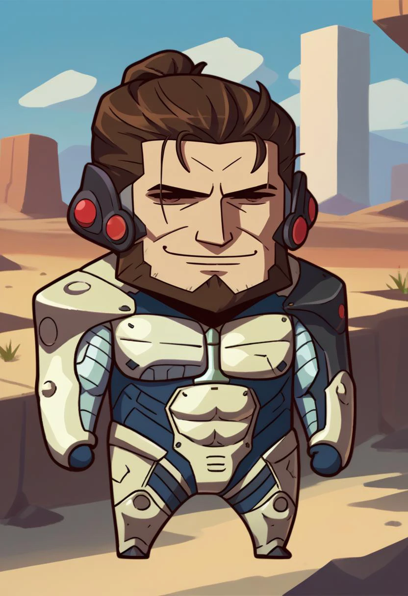 score_9, score_8_up, score_7_up, chibi, april fools, solo, male focus, 1boy, JetstreamSam, smirk, cyborg, bodysuit, headgear, beard, outdoors, desert <lora:style_fgoaprilfools_ponyXL:1.1> <lora:JetstreamSam_XLPD:0.8>