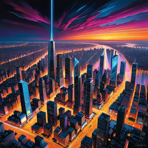 Bright lines of light intertwine with vibrant colored lines in this artistic exploration of contrasts. The scene unfolds in the heart of the city, where the pulsating neon lights cast an ethereal glow on the bustling streets below. Amidst the chaos of the cityscape, the interplay of light and color creates a mesmerizing spectacle that captivates the senses. The quality of the artwork is exceptional, with every detail meticulously rendered in high definition, inviting the viewer to lose themselves in the kaleidoscopic world of the metropolis. As the sun sets and the city lights up, the vibrant hues of the night sky merge with the electric glow of the city, painting a breathtaking picture of urban life in all its splendor and complexity.