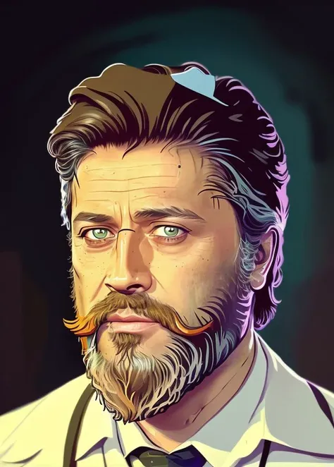 Indie game art,(cuneyt_arkin (childcare worker:1.2),(fade with beard:1.3)at (front of:1.2) byzantine architecture,(Santiago, Chile:1.3),Sony a7 IV Mirrorless Camera,(skin details:1.2),(skin pores:1.2),Fisheye focal length,(anime:1.2),<lora:cuneyt_arkin-step00000900:0.8>,), (Vector Art, Borderlands style, Arcane style, Cartoon style), Line art, Disctinct features, Hand drawn, Technical illustration, Graphic design, Vector graphics, High contrast, Precision artwork, Linear compositions, Scalable artwork, Digital art, cinematic sensual, Sharp focus, humorous illustration, big depth of field, Masterpiece, trending on artstation, Vivid colors, trending on ArtStation, trending on CGSociety, Intricate, Low Detail, dramatic
