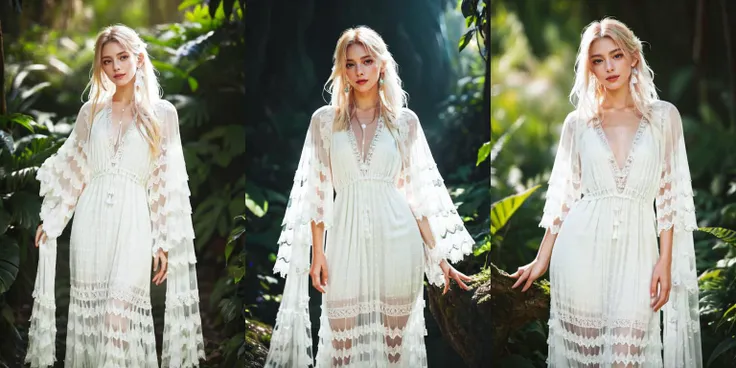 highly insanely detailed, masterpiece, top quality, best quality, highres, 4k, 8k, RAW photo, (very aesthetic, beautiful and aesthetic), enchanted cave with glowing crystals, photo of slim woman, wearing white sheer boho maxi dress, <lora:CrunchyBanana_Sheer_Boho_Maxi_Dress:1>, subtle smile, subsurface scattering