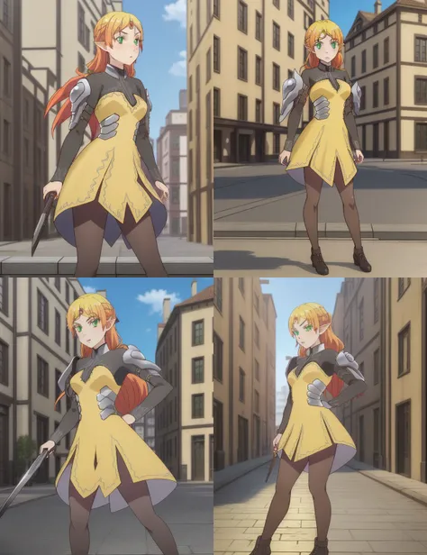<lora:lilianaAltAstaria_v10:0.7>(Astaria:1.2), (8k, RAW photo, best quality, masterpiece:1.2), a girl, perfect green eyes, 1girl, full body, (princess zelda:0.7), yellow dress, pointy ears, sword, photo, realistic, photorealistic, (3d:0.8), (octane render:1.1), detailed city background, hdr shadows, cosplay, (silk clothes:0.7)