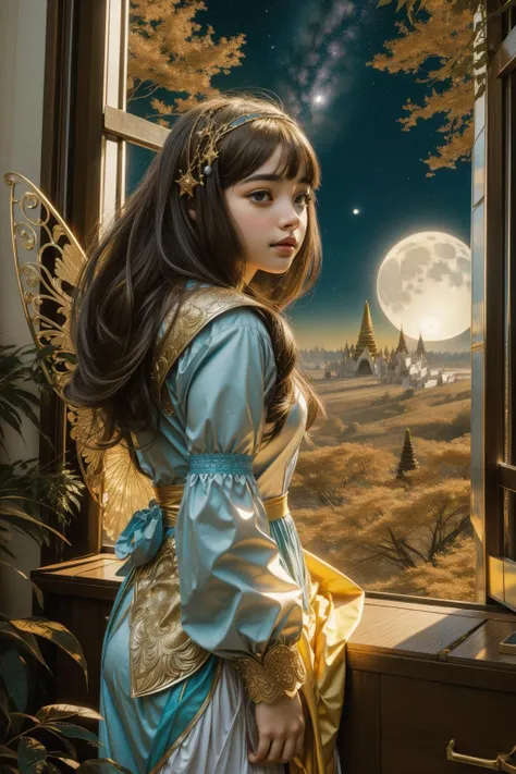 1girl, [ (scene art designed by Heinrich Lefler:1.3) | (Christian Schloe:1.3) | (Martina Hoffman:1.0) | (Worthington Whittredge:0.9) ], masterwork Drawing, fairy tale, landscape of a Seductive Lyrical ([Prairie|Myanmar]:1.3) from inside of a College, in Angelic city road Stirring forest and Dwarf Planet Haumea in background, Winter, Angry, 60s Art, Moonlight, F/1.8, Vibrant Color, gilded technique, biomorphic forms, 64K, absurdres