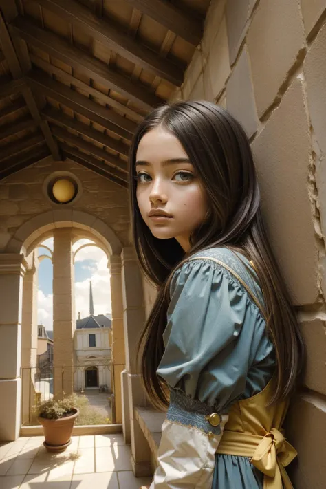 1girl, fantasy Pottery of a Rule of Thirds, landscape of a ([Rivendell:Villa:1]:1.3) from inside of a Belgium, it is very Odious and Textile, dense street and Solar eclipse in background, at Overcast, Classical, Relieving, Ashcan School, moody lighting, Depth of field 270mm, CineColor, deep yellow palette, Digital distortions, Pixabay, highly detailed