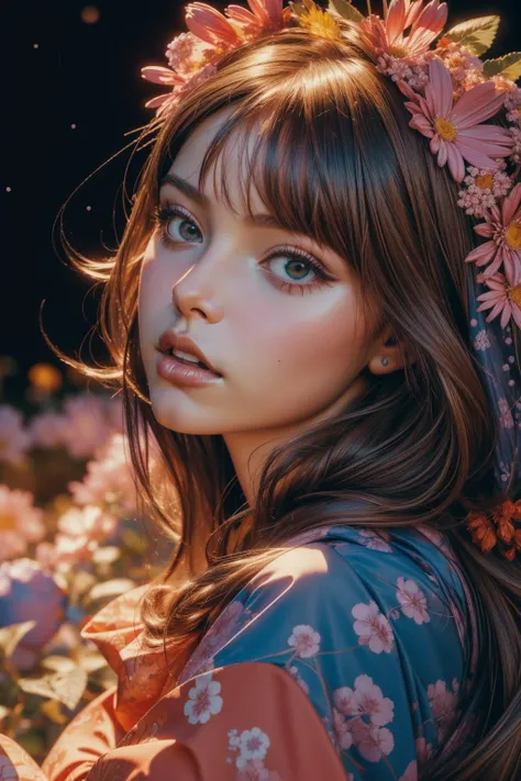 1girl, (art by Signe Vilstrup:1.1) and (Cristian Mungiu:1.3) , portrait art, masterpiece Cosplay Photograph, (deep pink theme:0.7) , close-up shot of a Futuristic Ultrarealistic ([were Bluebird|matryoshka doll]:1.3) , inside a Floating blossoms, lush flower field and Planetary rotation in background, Spring, Sharp and in focus, Ultrarealistic, Shameful, Normcore Art, volumetric lighting, sharp, focussed, Nikon d3300, Depth of field 270mm, Ektachrome, Light streaks, Swirling Latex, hyperdetailed, extremely beautiful