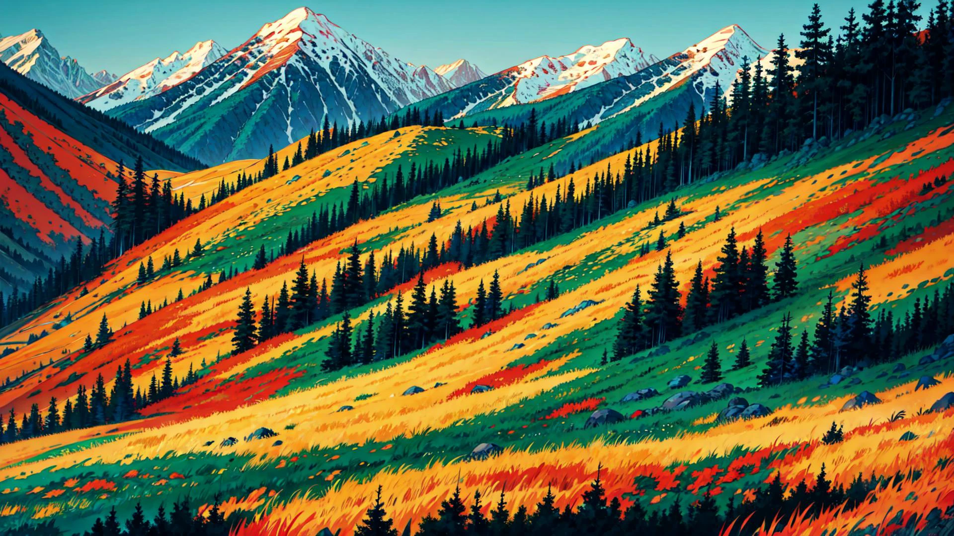 mountains. forests, grass, nature, <lora:SimzArt_LoRA-000009:0.8>