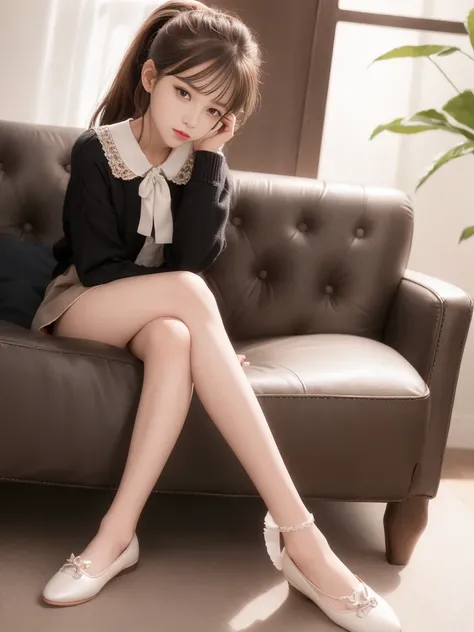 best quality, realistic, photorealistic, extremly detailed, an extremely delicate and beautiful, RAW photo, professional lighting, light on face, depth of field,
(((1girl, solo))), brown hair, brown eyes, smaller head, fashion girl, hair covers ears, ponytail, hair ribbon, beautiful eyes, medium breast,real face, real skin, realistic face, realistic skin, detailed eyes, detailed facial features,
detailed clothes features, detailed face and breast, (cute fashion clothes:1.3), (cute flat shoes:1.5),
full body, dynamic model pose, looking at viewer, crossed legs,
<lora:Korean-doll-likeness:0.1>, <lora:fashionGirl:0.1>, <lora:mix4:0.1>, <lora:shojovibe:0.1>, <lora:chilloutmixss30:0.1>, (ulzzang-6500:0.1)