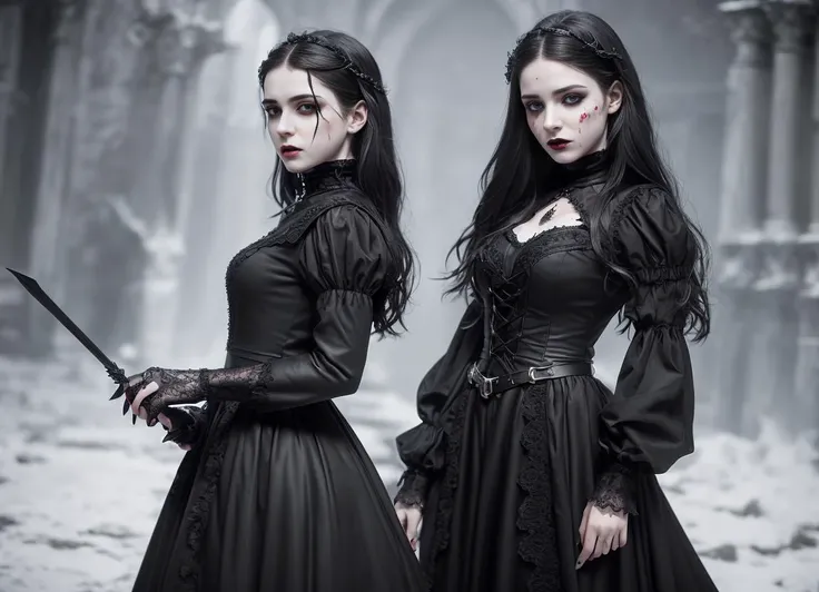 best quality, masterpiece, (realistic:1.2), (1girl,solo:1.6),a young women, witch,evil,waist up, Middle Ages style, Gothic style,detailed face, detailed eyes, (detailed black hair:1.4),strict expression, detailed skin, (detailed clothes:1.5),cloak,look at viewer, dramatic, vibrant, sharp focus, Middle Ages dark environment,castle,forest,50mm,F1.2, EOS-1D X Mark III,(half body:1.2),(in the night),standing,(complex background:1.6), (heavy makeup:1.3),(blood on the face:1.2)