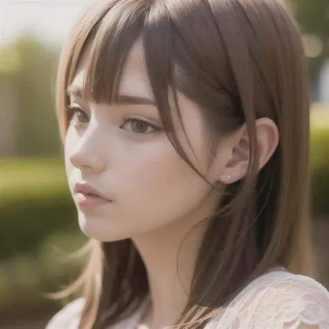 best quality, masterpiece, (realistic:1.2), 1 girl, brown hair, brown eyes,Front, detailed face, beautiful eyes,chemise,