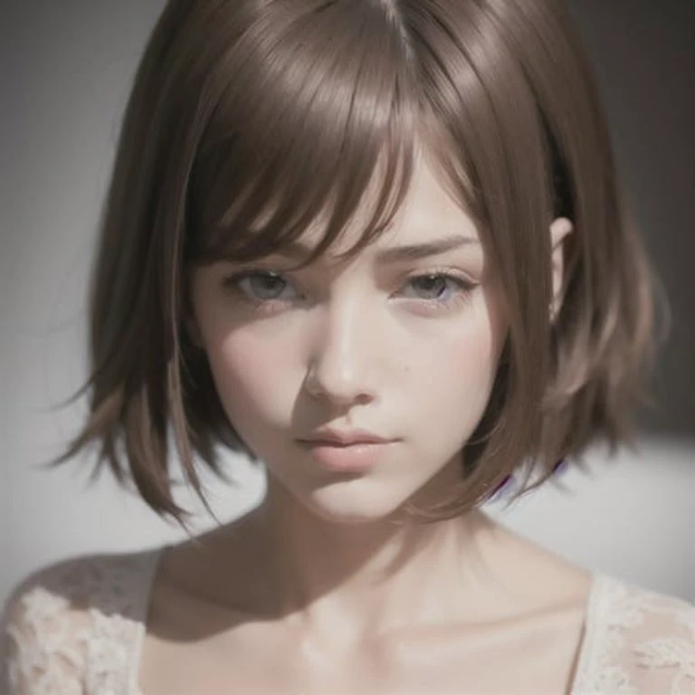 best quality, masterpiece, (realistic:1.2), 1 girl, brown hair, brown eyes,Front, detailed face, beautiful eyes,chemise,