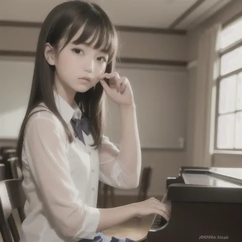 best quality, masterpiece,1girl, junior,solo,school uniform,classroom,play piano, turn off the light, stand light, detailed face <lora:hanfu_v30Ming:0.3>