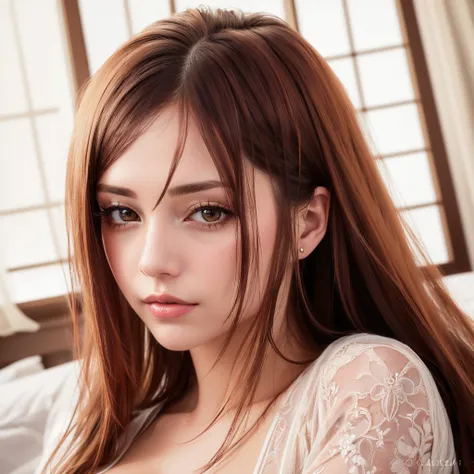 a beautiful redheaded woman with large breasts wearing elegant white lingerie, lying on a white plush blanket, glamour photography, detailed face, beautiful eyes, long eyelashes, (best quality,4k,8k,highres,masterpiece:1.2),ultra-detailed,(realistic,photorealistic,photo-realistic:1.37),HDR,UHD,studio lighting,ultra-fine painting,sharp focus,physically-based rendering,extreme detail description,professional,vivid colors,bokeh,portrai