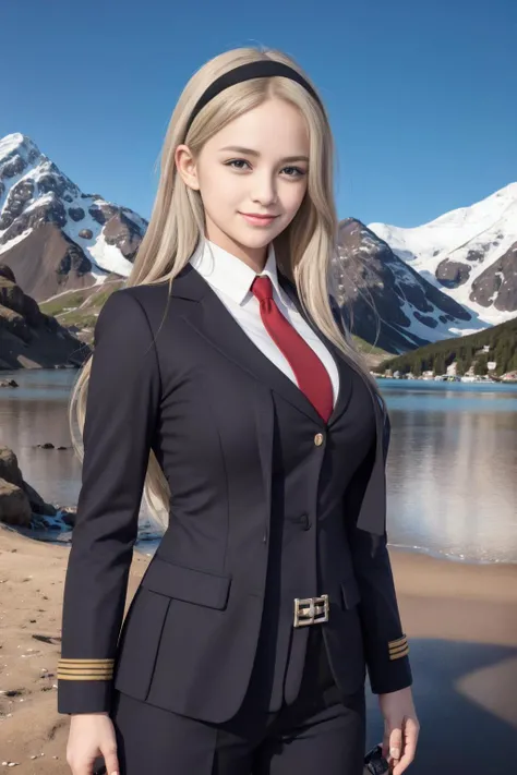 (masterpiece), (best quality),(ultra_highres),(8k resolution),(realistic),(ultra_detailed),(((realism:1.4))),finely detail,high res,colorful,intricate detail,HDR,hand of Guido Daniele, huge breasts,smile, cool & sexy \(idolmaster\),
half body, Looking at the viewer,slim_legs, younger,beautiful_girl,1 girl, beautiful tooth, 16 yesrs old, ((beautiful eyes)), ((beautiful face)), ((focus on face)),
<lora:aiBeautyIthlinni_ithlinniV1:0.4>mountain ,outdoor,alien invasion during medieval times,cosplay, solo,
blue_eye, white_hair:1.2, hair_between_eyes:1.3, hair_over_one_eye:1.3, black long jacket, naval uniform, ascot, necktie, <lora:RCv16_v11:1> cv16, black bandana ,