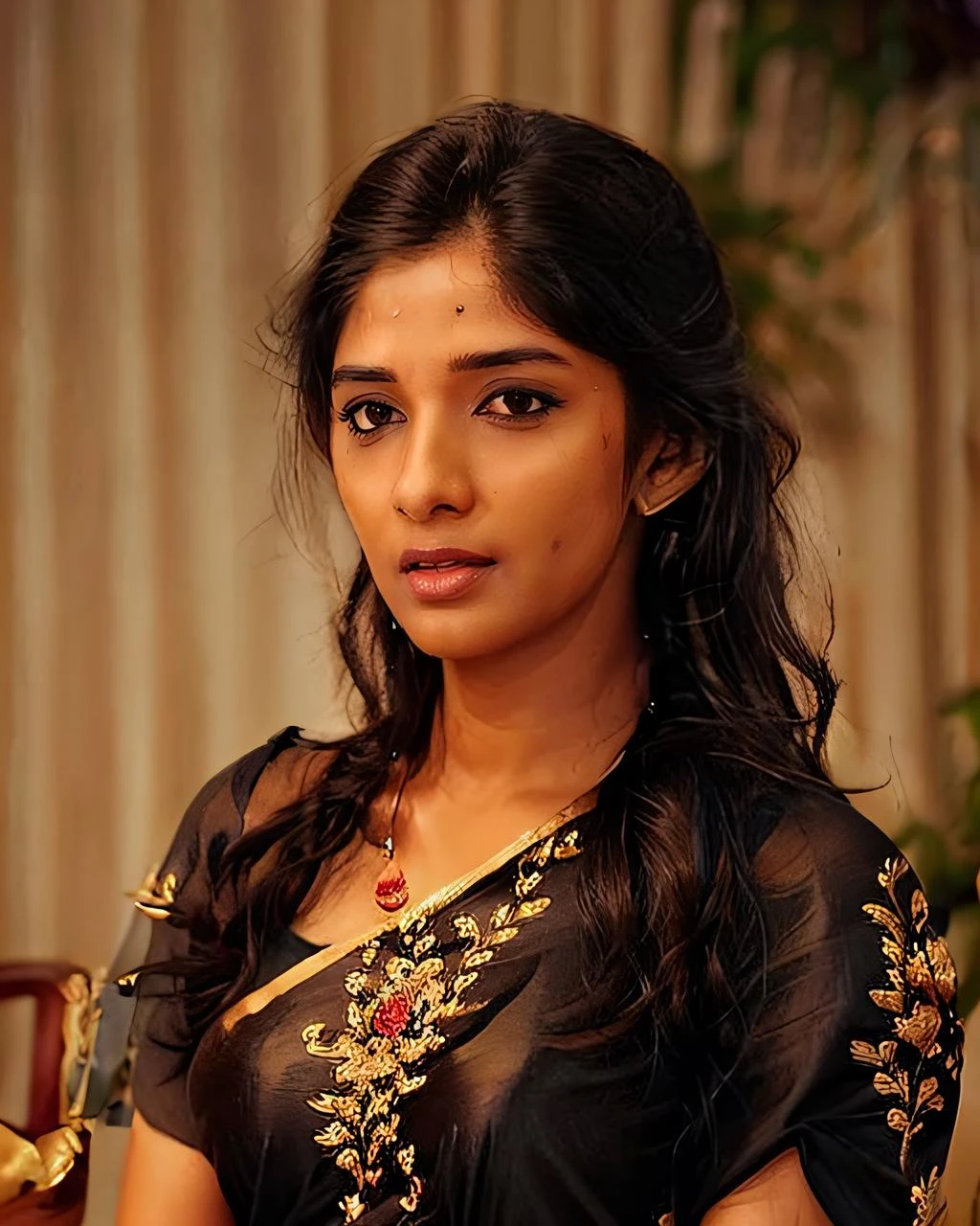 ultra-realistic hires photo of a (nyla woman), looking looking at viewer, elegant high neck Kanjeevaram Silk Saree, fashion shoot, Extreme long shot camera angle, ((lipstick)), fashion photography with beautiful bokeh <lora:nyla_Nyla_Usha_SD15_LoRA_prodigy-000002:1>