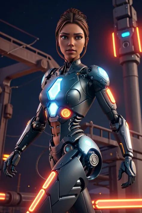 <lora:Aline_Koto512B1:0.5>, 1girl, xyzaline, 3d, cycles render, brown hair, bun, solo, (full body:0.6), looking up, detailed background, detailed face, (dwemertech theme:1.1), android, cyborg, biomechanical limbs, mechanical eyes, cables, running, steel, nanotechnology, circuits, gears, gadgets, powered by electricity, holograms, particle effects, force field, neon colors, cables in background, epic atmosphere,