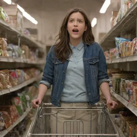 cinematic film still of  <lora:Cinematic Film Stock Footage Style:1.1> 
(arri alexa style) Kodak film print, a young woman screaming inside an asylum cell, staring at viewers,
a woman standing in front of a grocery cart, romantic comedy, juno promotional image, girl next door innocent look, the 2000s, grinning lasciviously, scarecrow, the blessed aisles, still movie shot, onions, prompt young woman, wearing jeans, doves, listing image, 2 0 0 0 , Cinematic Film Stock Footage Style, shallow depth of field, vignette, highly detailed, high budget, bokeh, cinemascope, moody, epic, gorgeous, film grain, grainy
