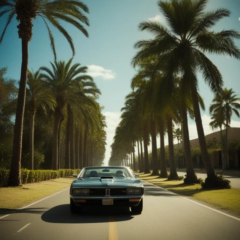 cinematic film still of <lora:Cinematic Film Stock Footage Style:1> Kodak Film Still
outdoors, sky, tree, no humans, ground vehicle, motor vehicle, palm tree, car, road, vehicle focus, sports car , Cinematic Film Stock Footage Style, shallow depth of field, vignette, highly detailed, high budget, bokeh, cinemascope, moody, epic, gorgeous, film grain, grainy