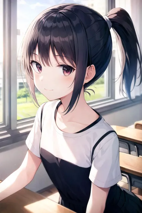 (high quality, high resolution:1.3), 4k, masterpiece, detaile background, school, classroom, <lora:Fuwari_Style-19:1>,
BREAK
1girl, solo ,standing, long hair, breasts, small breasts, black hair, school uniform, white shirt, black skirt, short sleeves, collarbone, upper body, red eyes, smile, closed mouth, ponytail, close-up,<lora:NoiseOffset_v2:1.0>