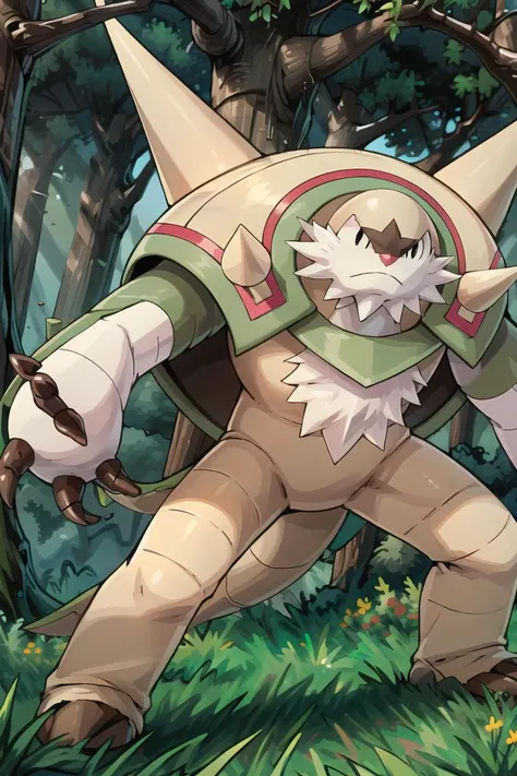 ((masterpiece,best quality)), absurdres,
<lora:Chesnaught_doomguy11111:0.8>, chesnaught, claws, stand, grass, forest, daytime, sunny,
dynamic pose,