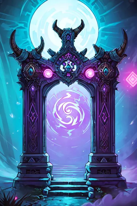 ((masterpiece,best quality)), anime style, <lora:Nether_Portal:0.8>, portal, stargate, gateway, purple glow, Nether Portal, horns, glowing, stairs, fog