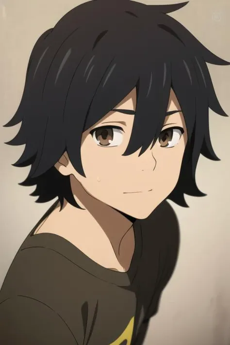 masterpiece, best quality, high quality, 1boy, solo, male focus, looking at viewer, upper body, <lora:yadomi_jinta:0.74>, yadomi_jinta, black hair, brown eyes, hair between eyes, <lora:animemix_v3_offset:0.25>