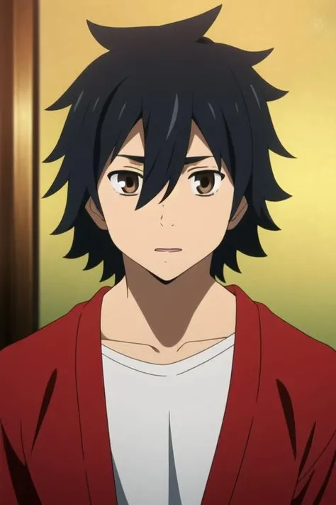 masterpiece, best quality, high quality, 1boy, solo, male focus, looking at viewer, upper body, <lora:yadomi_jinta:0.72>, yadomi_jinta, black hair, brown eyes, hair between eyes, <lora:animemix_v3_offset:0.85>