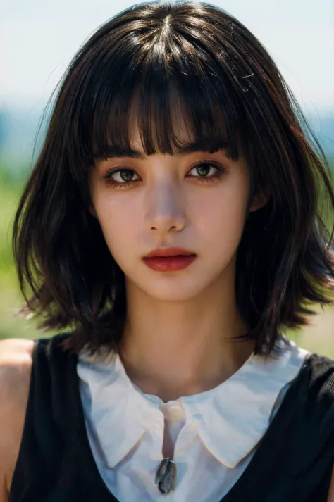 (masterpiece, best quality, beautiful quality, photorealistic, detailed lighting, extremely detailed skin, extremely detailed hair, shadows, 8k, a picture of a woman, blunt bangs, black hair, upper body, 1girl, fcPortrait:1.2), <lora:add_detail:1>, <lora:ikedaelaiza_lora-06:0.9:OUTALL>