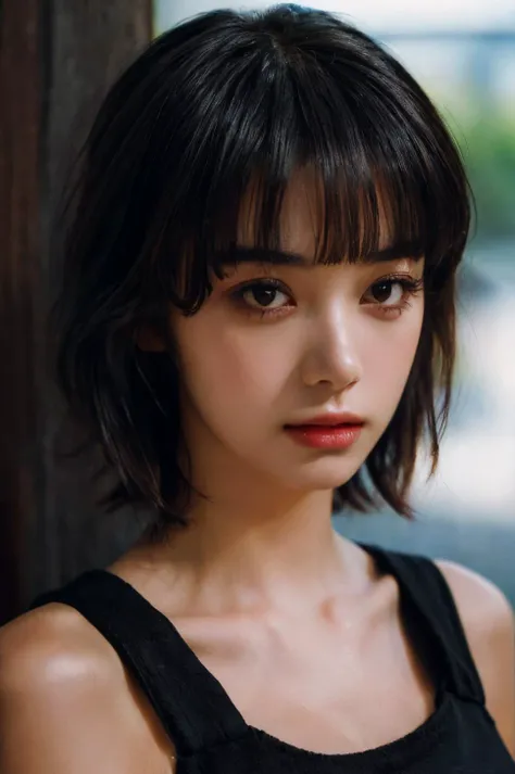 (masterpiece, best quality, beautiful quality, photorealistic, detailed lighting, extremely detailed skin, extremely detailed hair, shadows, 8k, a picture of a woman, blunt bangs, black hair, upper body, 1girl, fcPortrait:1.2), <lora:add_detail:1>, <lora:ikedaelaiza_lora-06:0.9:OUTALL>