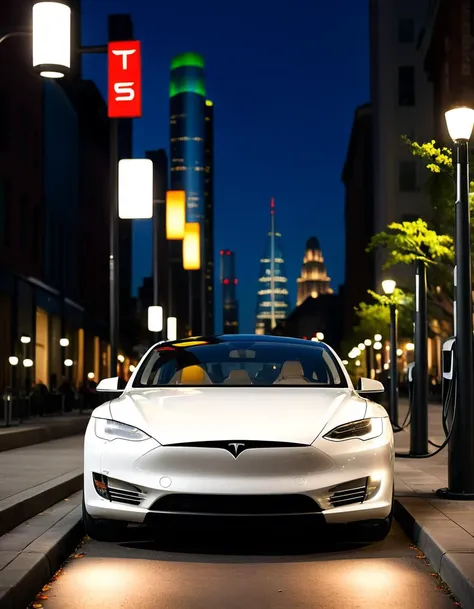 cinematic photo (Ultrarealistic:1.3) <lora:FFusion-We-Are-Electric.64LORA:1> tesla model s electric car charging in front of a city, charging through city, futuristic product car shot, futuristic car concept, futuristic car, futuristic concept car, concept car, car concept, futuristic cars, render of futuristic supercar, tesla car, car with holographic paint, best on adobe stock, artistic render, hydrogen fuel cell vehicle, transportation design render, concept . 35mm photograph, film, bokeh, professional, 4k, highly detailed