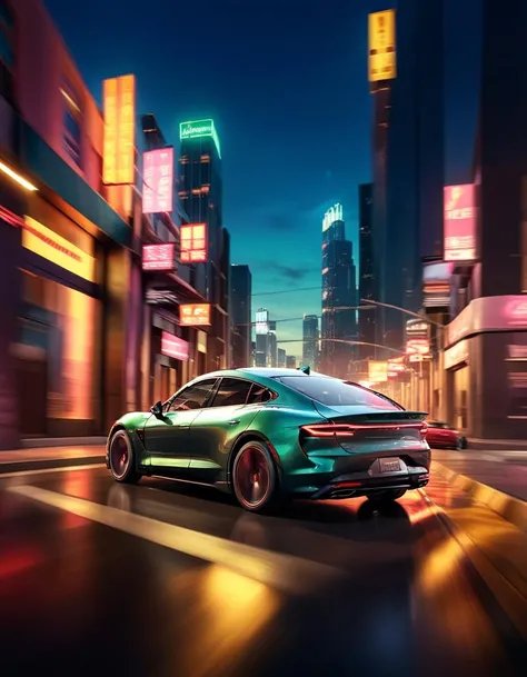 GTA-style artwork arafed image of a sports car driving on a city street at night, charging through city, octane photoreal 3 d render, car commercial photograph, futuristic product car shot, digital painting. octane render, cinematic neon matte painting, 8k octane 3d render, 4k artwork, realistic cgi render, 4k digital render, dan mumford. 8 k octane render <lora:FF-weareelectric01:1> . Satirical, exaggerated, pop art style, vibrant colors, iconic characters, action-packed