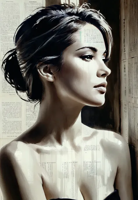 newspaper background,
attractive woman, by LOUI JOVER, solo, monochrome, male focus, portrait, profile, closed mouth, profile, strapless,
,(natural lighting:0.5), sharp colors, ISO3200, EF 70mm, CINESTILL, intricate details,subsurface scattering,professional art,
<lora:LOUIJOVER#SXDL1.0#by Loui Jover#v2.00#-000006-rs.sv_fro.0.999-nr.0128:0.85>