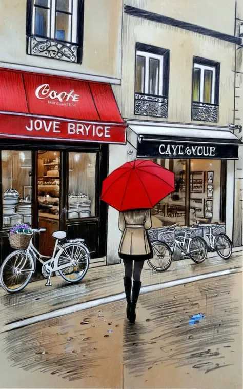 1girl, ground vehicle, by LOUI JOVER, architecture, sketch, city, traditional media, red umbrella, street, scenery, from behind, bicycle, outdoors, road, spot color, storefront
<lora:LOUIJOVER#SXDL1.0#by Loui Jover#v2.00#-000006-rs.sv_fro.0.999-nr.0128:0.85>
