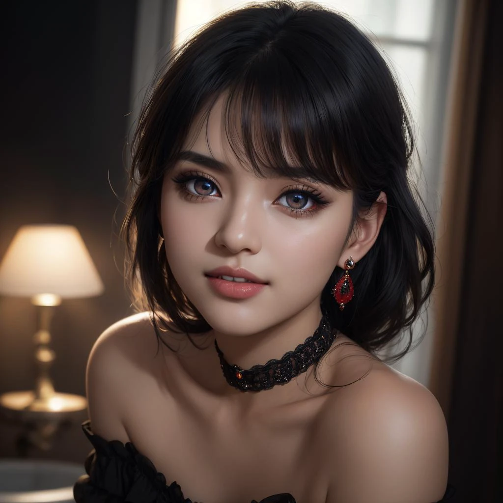 masterpiece, best quality, ultra beautifull hands detail, ultra beautifull feeds detail,(realistic, photo-realistic:1.4), (RAW photo:1.2), extremely detailed CG unity 8k wallpaper, an extremely delicate and beautiful, amazing, finely detail, official art, huge filesize, extrem ulra porn porn sexy, beautiful, ultra-detailed, extremely detailed, beautiful detailed girl, ultra wide shot, full body , extremely detailed eyes and face, beautiful detailed eyes, light on face, nsfw nsfw nsfw, (((dramatic lighting))), cute, looking at viewer, slim waist, (kpop idol), (aegyo sal:1), bangs, dark lighting, dramatic lighting, dark room, night, nighttime, (masterpiece:1.2), extrem ultra sexy porn porn girl, verry beautifull, (best_quality:1.4), (highres:1.1), (ultra-detailed:1.2), subsurface scattering, (sharp:0.7), amazing fine detail, Nikon D850 film stock photograph Kodak Portra 400 camera ultra wide lens, rich colors, lifelike texture, dramatic lighting, solo, (Polaroid dark tone low key film:1.1), (dynamic lighting), MARIN, , ((sidelighting, finely detailed beautiful eyes: 1.2)), sidelighting, ((finely detailed beautiful eyes: 1.2)), ultra-detailed, ultra high res, professional lighting, high quality makeup, beautiful detailed eyes, big eyes, :1,((red eyes)), earrings, (barbell piercing) black choker, 1girl,, grin, earrings, looking at viewer, black choker, hand towel, bathroom, (black short hair), verry skinny,