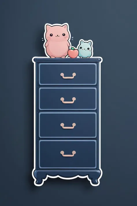Die-cut sticker, Foggy kawaii Chest of drawers sticker, dark blue background, illustration minimalism, vector, Cinestill