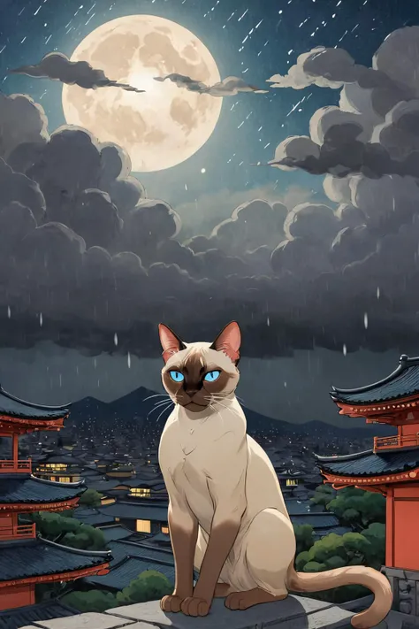 (ukiyo-e art stylized by Fujii Yoshitoyo:1.1) , colorful art, Redshift render, (Siamese Cat:1.1) , it is Macho, Moorish cityscape with Banyan, Thunderstorm, Hopeful, sfumato, Starlight