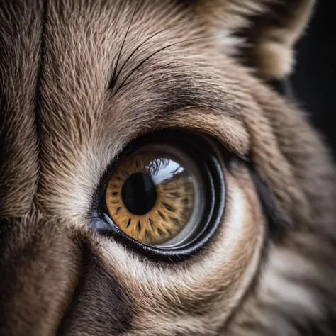 closeup of a wolf eye, high quality photography, 3 point lighting, flash with softbox, 4k, Canon EOS R3, hdr, smooth, sharp focus, high resolution, award winning photo, 80mm, f2.8, bokeh, undefined