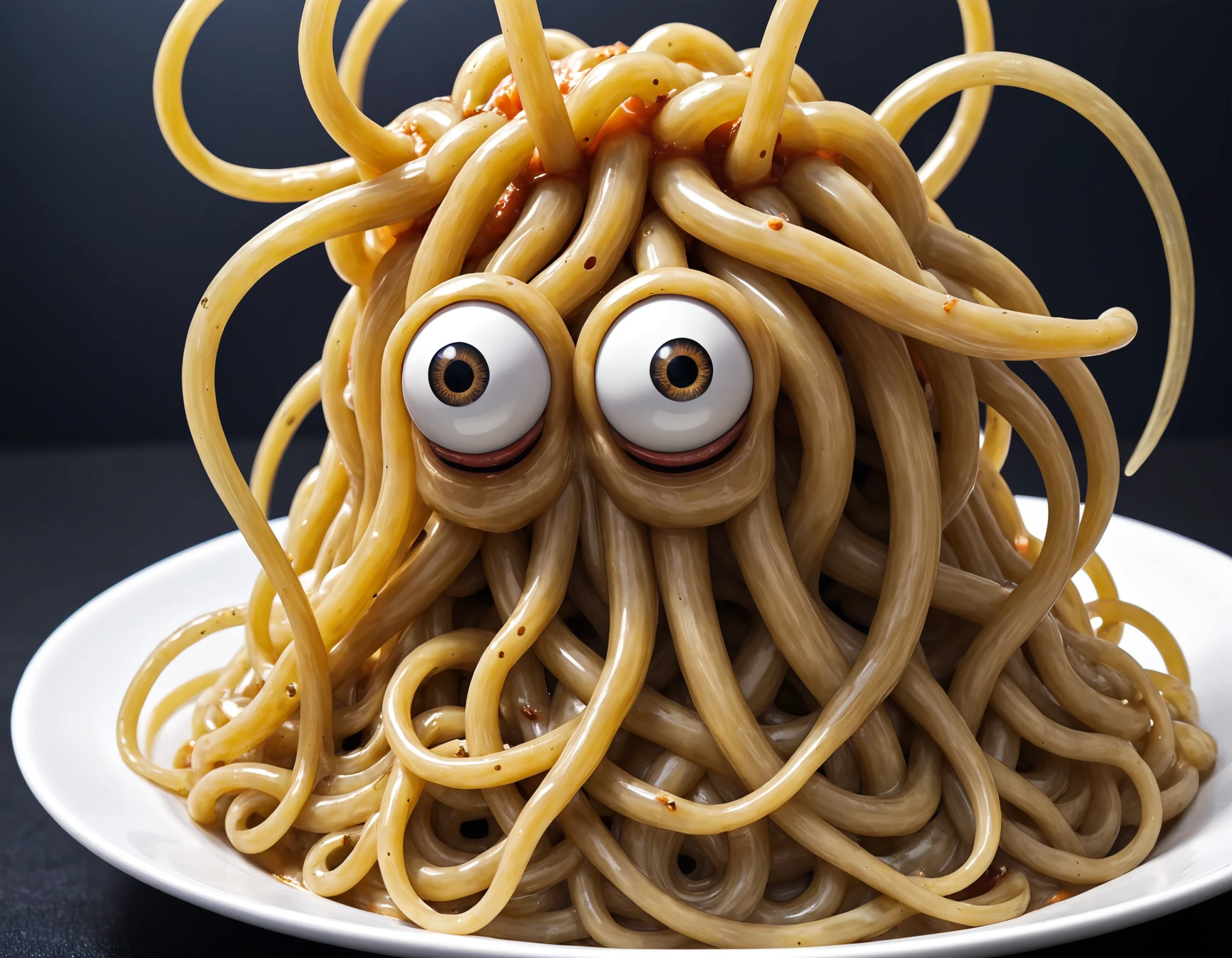 smartphone photo closeup of a flying spaghetti monster