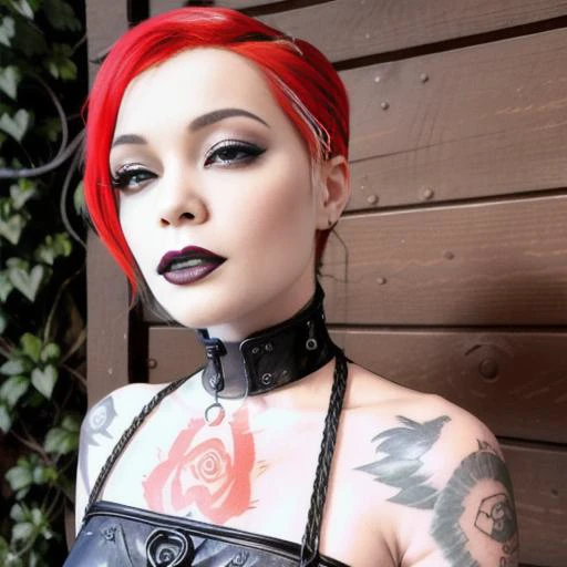 portrait of red-black, beautiful face, perfect face, deliberate, masterpiece, best quality, highest quality, cinematic lighting, very beautiful, ultra realistic, tattoos, tattooed, beautiful,